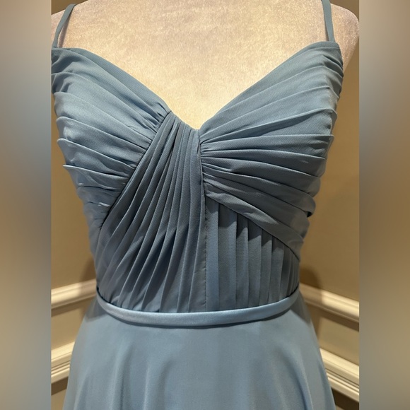 Brideside Cher dusty blue women’s chiffon spaghetti strap formal evening dress - Picture 6 of 16